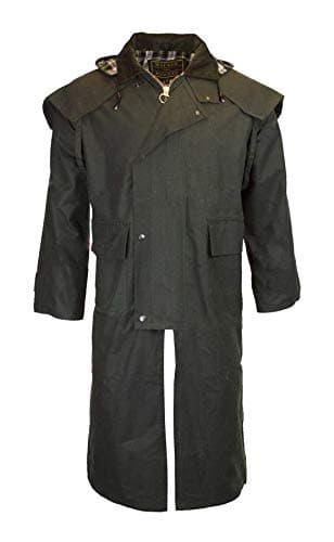 Image of WALKER AND HAWKES - Men's and Women 100% Wax Cotton Stockman Olive Brown Water Resistent Heavyweight Cape Coat - Olive - 2XL