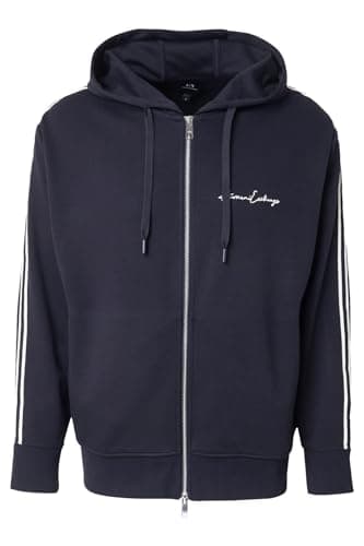 Image of Armani Exchange Men's, Essential, Logo Signature, Full Zip, Sweatshirt, Blue, XL, deep navy, XL