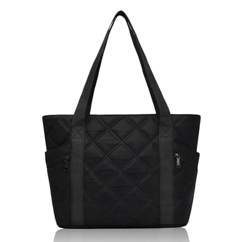Image of Aucuu Tote Bag for Women, Women's Handbag, Foldable Handbag, Shoulder Bag, Women's Carry-On Bag with Laptop Compartment, Travel Quilted Bag for Beach, Gym, Work, School, Shopping (Black)
