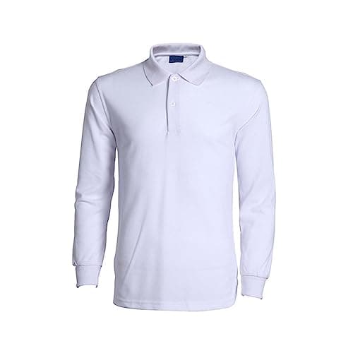Image of Plain Polo Shirts Long Sleeve for Men Business Casual Shirts Regular-Fit Dress Shirts Button Front Formal Shirt Work Shirts Non Iron Shirt Long-Sleeved T-Shirt Golf Tennis T-Shirt Polo Tops White
