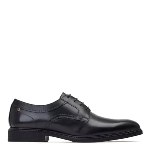 Image of Base London Mens Drake Waxy Black Leather Derby Shoes UK 10