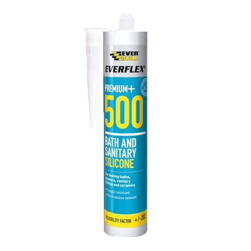 Image of Everbuild Everflex 500 Bath And Sanitary Silicone – Interior And Exterior Application – Anti-Fungal – Quick Curing – Translucent – 295ml