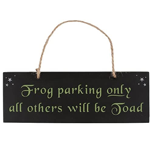 Image of Dashing Black MDF Frog Parking Hanging Sign - 7cm x 20cm (1 Pc.) - Dashing Decor, Premium Quality Outdoor Accent - Perfect for Gardens & Patios