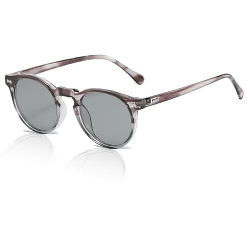 Image of XITUADDA Polarised Round Sunglasses Women Men Retro Classic Acetate Frame Sunglasses UV400 Protection, Grey