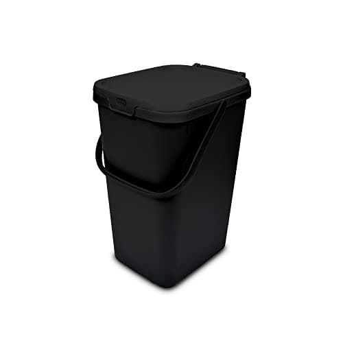 Image of Addis 519282 Kitchen Recycling & General Storage bin 18 litres Stackable Food Waste Organiser Caddy with Clip lock lid & carrying Handle,Eco Black