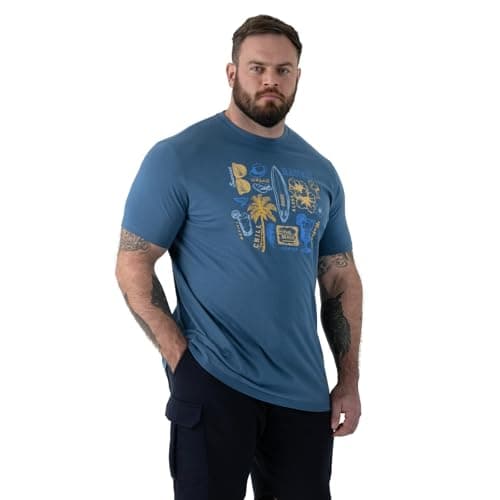 Image of D555 HOVELL- Summer Beach Icon Sketches Print T-Shirt for Men in Dark Teal, 3XL