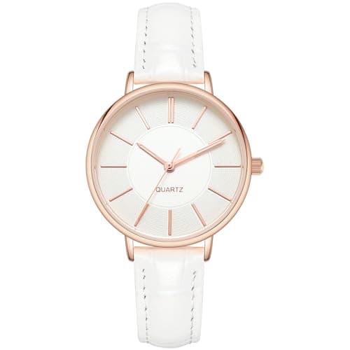 Image of NUOVO Women's Watch White Leather Strap Rose Gold Case Elegant Womens Watches Minimalist Women's Watch