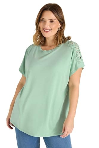 Image of EVANS Curve Sage Green Crochet Shoulder Modal T-Shirt - Women's - Plus Size Curve