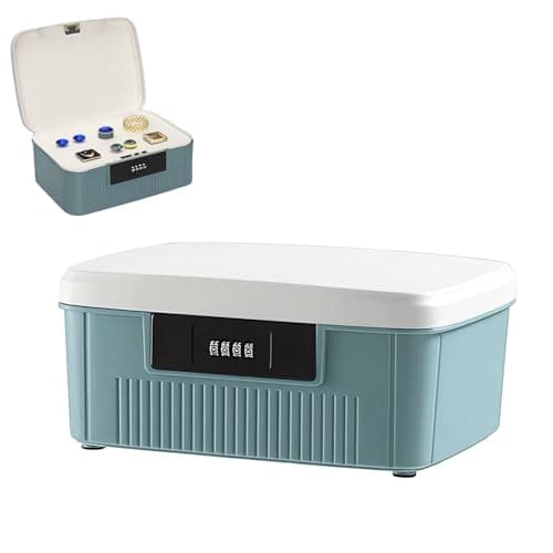Image of Chiziyixin 2 Layer Medicine Storage Box,Medication Lock Box with 4 Digital Code,Portable Handle,Removable Tray,Lockable Medical Storage Organiser for Home Cabinet School Office 25X21X11.5cm (Blue)