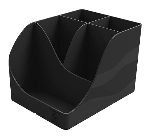 Image of EXACOMPTA - Ref 69514D - 1 Pen Wave Neo Deco black pencil holder - with 5 compartments - 4 high compartments for large utensils and 1 bottom compartment for small utensils