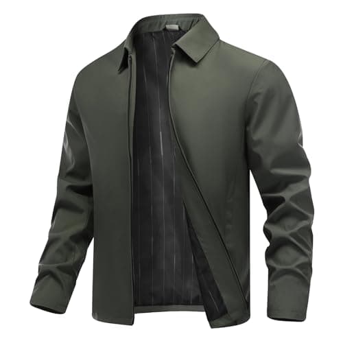 Image of Allthemen Mens Lightweight Casual Bomber Jacket Spring Windbreaker Sports Baseball Cargo Outwear Solid Color Green L