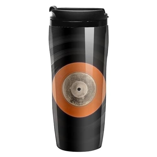 Image of FodPand Vintage Vinyl Record Insulated Travel Tumbler Reusable Leakproof Coffee Cup with Lid Double Wall Spill Proof Plastic Coffee Mug for Iced/Hot Drink Mug BPA-Free 12 Oz for Women Men Gift