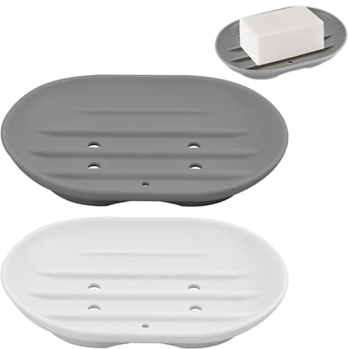 Image of 2PCS Silicone Soap Dish, Anti-Slip Soap Holder Flexible, Non-slip and Portable Shower Soap Box, Self Draining Shower Soap Dish for Shower, Bathroom, Kitchen Sponges, Easy Cleaning