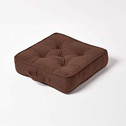 Image of HOMESCAPES Rajput 100% Cotton Floor Cushion Chocolate 40 x 40 x 8 cm Square Indoor Garden Dining Chair Booster Seat Pad Cushion