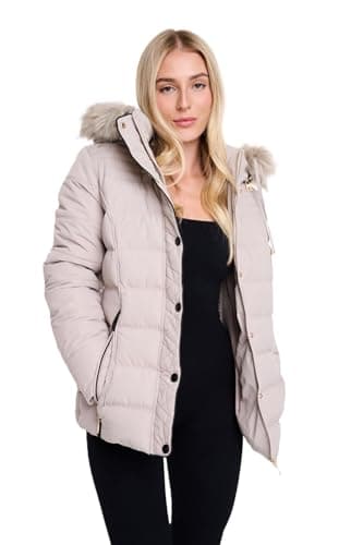 Image of Spindle Womens Ladies Premium Quality Hooded Short Fur Parka Quilted Padded Puffer Coat | Zip Side Pockets | Luxurious Detachable Faux Fur on Hood | Zipped Inner Pocket Grey 14