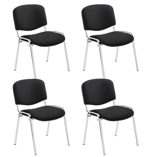 Image of Office Hippo Heavy Duty Stackable Meeting Chair With Strong Frame and Padded Durable Seat - Black/Chrome, 4 Pack, Up To 115kg Weight