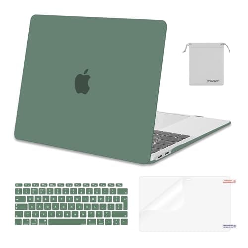 Image of MOSISO Compatible with MacBook Air 13 inch Case M1 2021 2020 2019 2018, Hard Shell for MacBook Air M1 Case 13.3 inch A2337 A2179 A1932 & Keyboard Cover & Screen Film & Storage Bag, Midnight Green