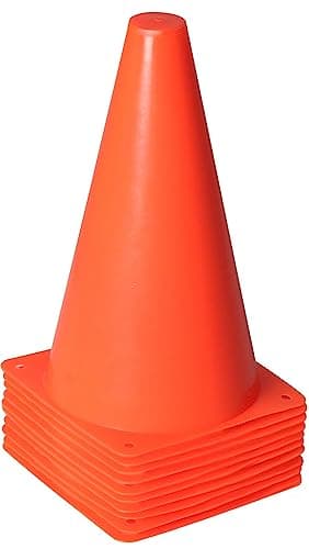 Image of Alyoen 10 PCS Football Cones, Sports Training Cones, Plastic Marker Training Traffic Cones, for Skate, Soccer, Football, Outdoor Games, Physical, Orange, 9 Inch