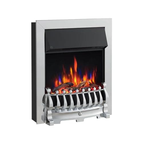 Image of FLAMEKO Verona 16" Electric Fireplace Insert, Logs and Black Chips Included 2kW Heater, Chrome Trim with Spacer, Blenheim Fret, 9 Colour Flame Effect, Remote