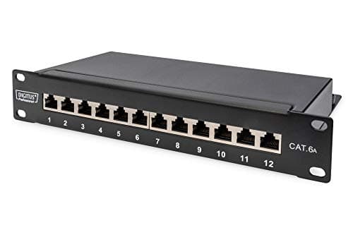 Image of DIGITUS Cat 6A patch panel - 12 ports - RJ45 jacks - 10-inch rack mount 1 rack unit - LSA distribution field - shielded - black