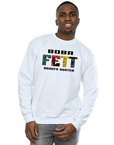 Image of Absolute Cult Star Wars Men's Boba Fett Character Logo Sweatshirt White Large