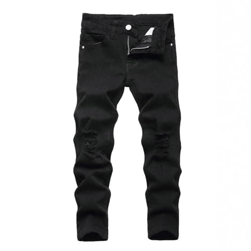 Image of Boy's Stacked Jeans, Kids Skinny Fit Ripped Destroyed Distressed Denim Pants Fashion Comfy Jeans Pants 10-13 Years A-3-Black