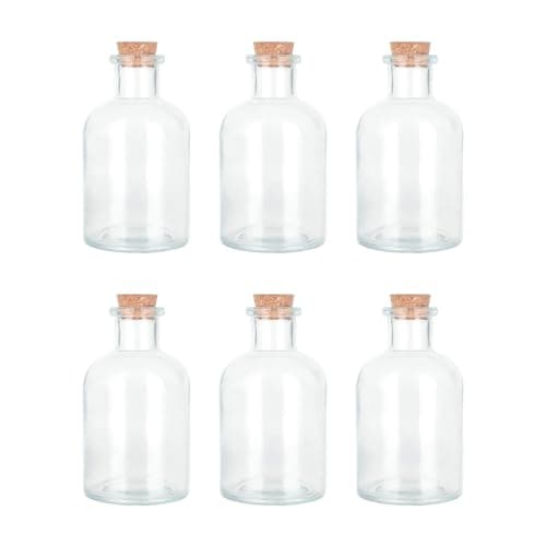 Image of Magic Season Decorative Glass Bottles with Cork Stoppers (5 fl oz. Round Bottles / 6 Pcs)
