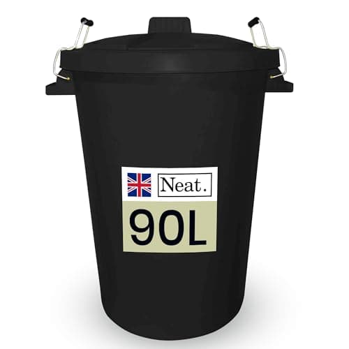 Image of 90L Garden Bin - Black Outdoor Dustbin with Lid - Durable Plastic Rubbish Container