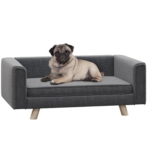 Image of PawHut Elevated Dog Sofa Bed with Cushion for Medium and Small Dogs, Grey