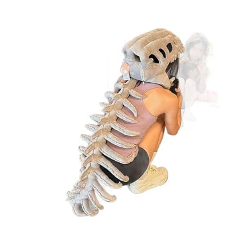 Image of Moedweuo Glow in the Dark Dinosaur Skeleton Costume, Plush Dino Skull Headwear, Funny Skeleton Dino Cosplay Outfit for Men, Women & Kids, Halloween Party Masquerade Costume