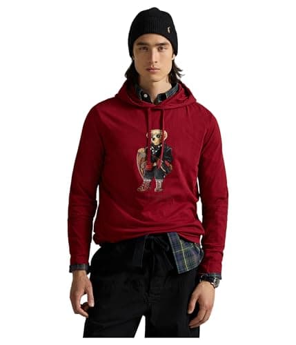 Image of Polo Ralph Lauren Mens Polo Bear Jersey Hooded T-Shirt, Holiday Red Holiday Bear, Medium