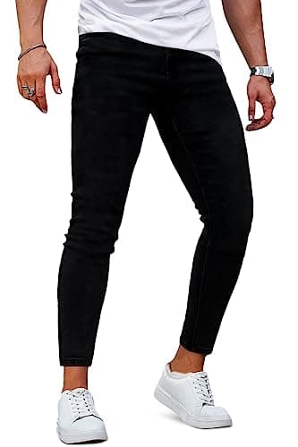 Image of GINGTTO Mens Stretch Jeans Skinny Fit Black Jean Slim Fit Trousers for Men Tapered Denim Pants 36 Waist 30 Leg