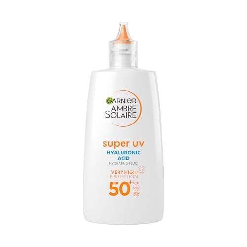 Image of Garnier Ambre Solaire Daily Face SPF50+ Suncreen, Super UV Hyaluronic Acid Hydrating Fluid, UV Protection, 24H Hydration, With 3% Glycerine & Vitamin E, Invisible Finish, Non-Greasy, Non-Sticky