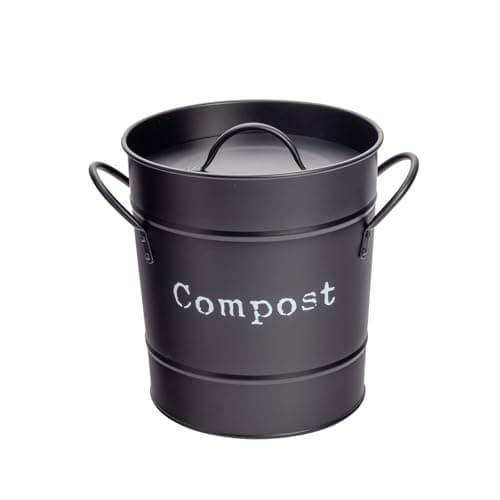 Image of Harbour Housewares Vintage Kitchen Compost Bin - 3.2L - Black - Steel Indoor Countertop Food Waste Caddy Compost Container with Handles & Removable Inner Liner - Rustic Style Countertop Bin