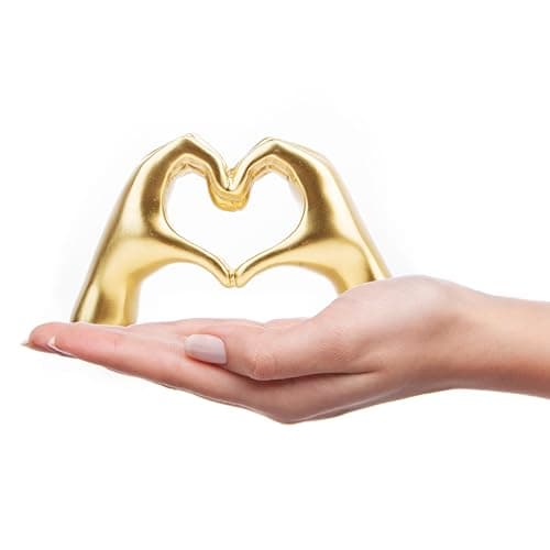 Image of Small Heart Hands Sculpture Decor for Living Room Bedroom Bookshelf Coffe Table and Office Display, Love Finger Statue Modern Aesthetic Home Decor, Unique Gift for Wedding Christmas Birthday (Gold)