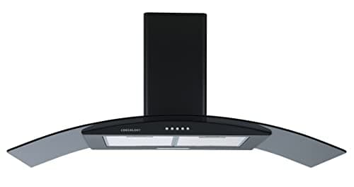 Image of Cookology CGL100BK/A Energy A Rated Black 100cm Curved Glass Chimney Cooker Hood, Kitchen Extractor Fan