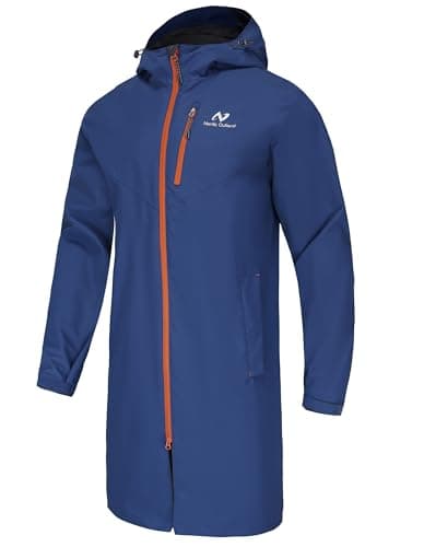 Image of NORDIC OUTLAND Rain Jacket Men,Waterproof Breathable Long Raincoat with Hood Mesh Lining,Windbreaker for outdoor activities (UK, Alpha, L, Regular, Regular, Dark Blue)