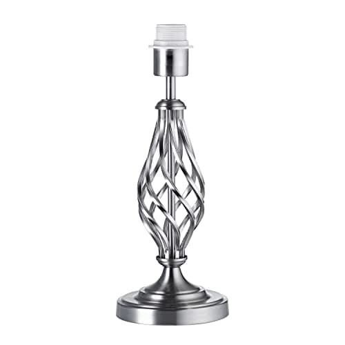 Image of Happy Homewares Traditional and Classic Brushed Satin Nickel Table Lamp Base with Switch and Ornate Twist Metal Stem Design | 1 x E27 60w Maximum | 37cm Height