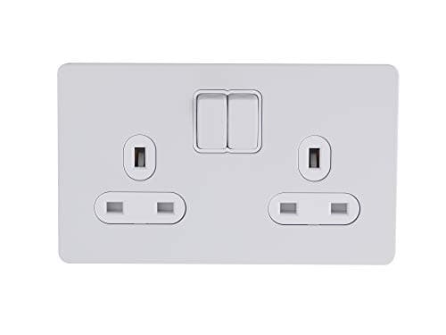 Image of Schneider Electric Ultimate Screwless Flat Plate - Switched Double Power Socket, Double Pole, 13A, GU3420DWPW, Painted White with White Insert, 2 Gangs