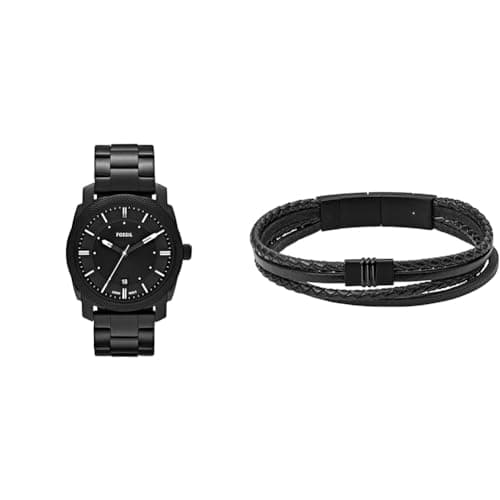 Image of FOSSIL Men's Machine Black Stainless Steel Watch and Townsman Bracelet, Set