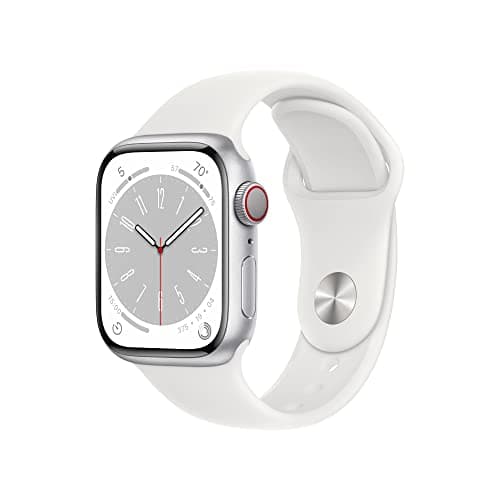 Image of Apple Watch Series 8 [GPS + Cellular, 41mm] - Silver Aluminum Case with White Sport Band, Regular (Renewed)
