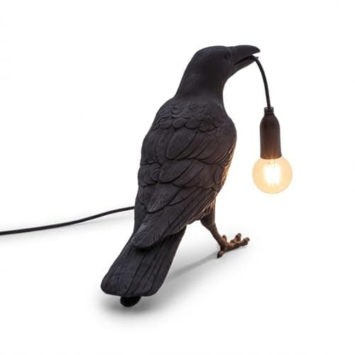 Image of Black Birds Table Lamps Resin Crow Desk LED Lamp E27 Base Modern Raven Art Deco Bedside Decor Plug in Cord Table Lamps for Bedroom, Office, College Dorm, Right Black Wall (Pack 1)
