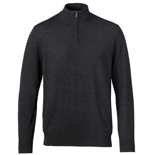 Image of Charles Tyrwhitt Jumpers for Men - Dark Charcoal Merino Wool 1/4 Zip Jumper - Machine Washable & Temperature Regulating Knitwear for Smart & Casual Wear