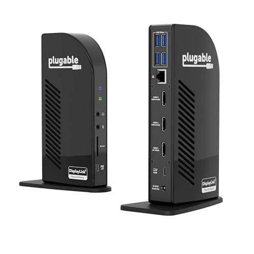 Image of Plugable USB-C Triple Monitor Docking Station: 13-in-1 Laptop Dock with 100W Charging for Mac (DisplayLink Driver Required), Windows, Chrome, 3 HDMI, Gigabit Ethernet, SD, USB-C 20W, 4 USB - UD-ULTCDL
