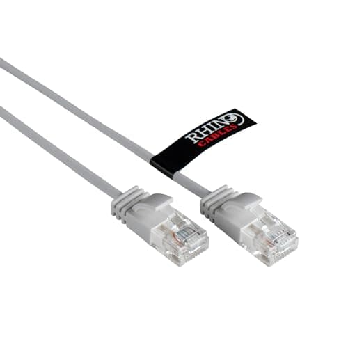 Image of rhinocables Slim CAT 6 High-Speed Gigabit Ethernet Cable - Patch Network Lead for LAN| Snagless UTP Design, LSZH Jacket | RJ45 Connector for Internet, Router, Modem, Smart TV, PC & More (1.5m,White)