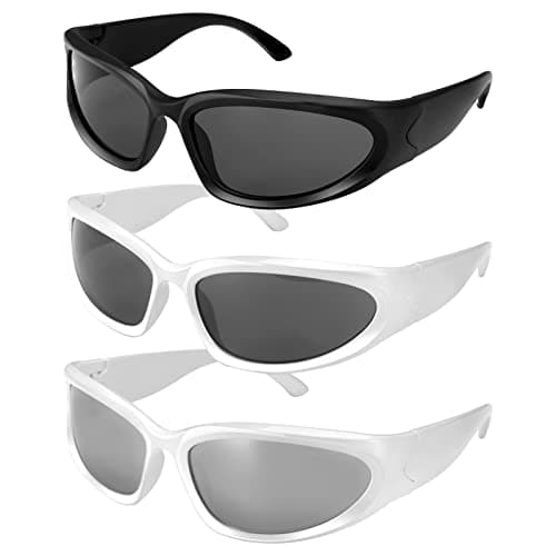 Image of Bestomrogh 3Pcs Wrap Around Sport Sunglasses, Fashion Driving Cycling Fishing Running Sun Glasses UV400 Sports Futuristic Oval Glasses for Men Women