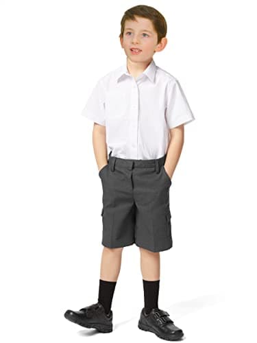 Image of INSAFIANS Boys Half Elasticated School Shorts | Kids Cargo Summer Shorts Black Grey (as8, Age, 7_Years, 8_Years, Regular, Grey)