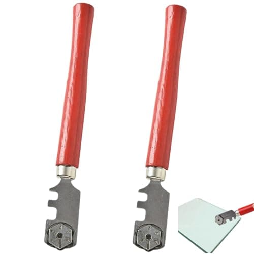 Image of Qinuseaks 2 Packs Glass Cutter with 6 Interchangeable Carbide Cutting Wheels Craft Cutting Kit Tool with Wooden Handle Perfect for Cutting and Scoring Glass Bottles, Mirrors, Window Panes, Shelves
