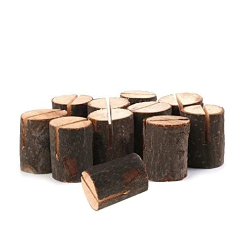 Image of ABOOFAN 12pcs Wooden Tree Stump Memo Holders Natural Larch Wood Place Card Holders for Table Decoration and Anniversaries Party Photo Memo Stand