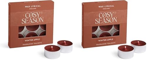 Image of Wax Lyrical Winter Apple Tealights | Spiced Red Apple Scent | Fruit & Caramel Notes | Box of 9 Tealight Candles, Deep Coloured (Pack of 2)